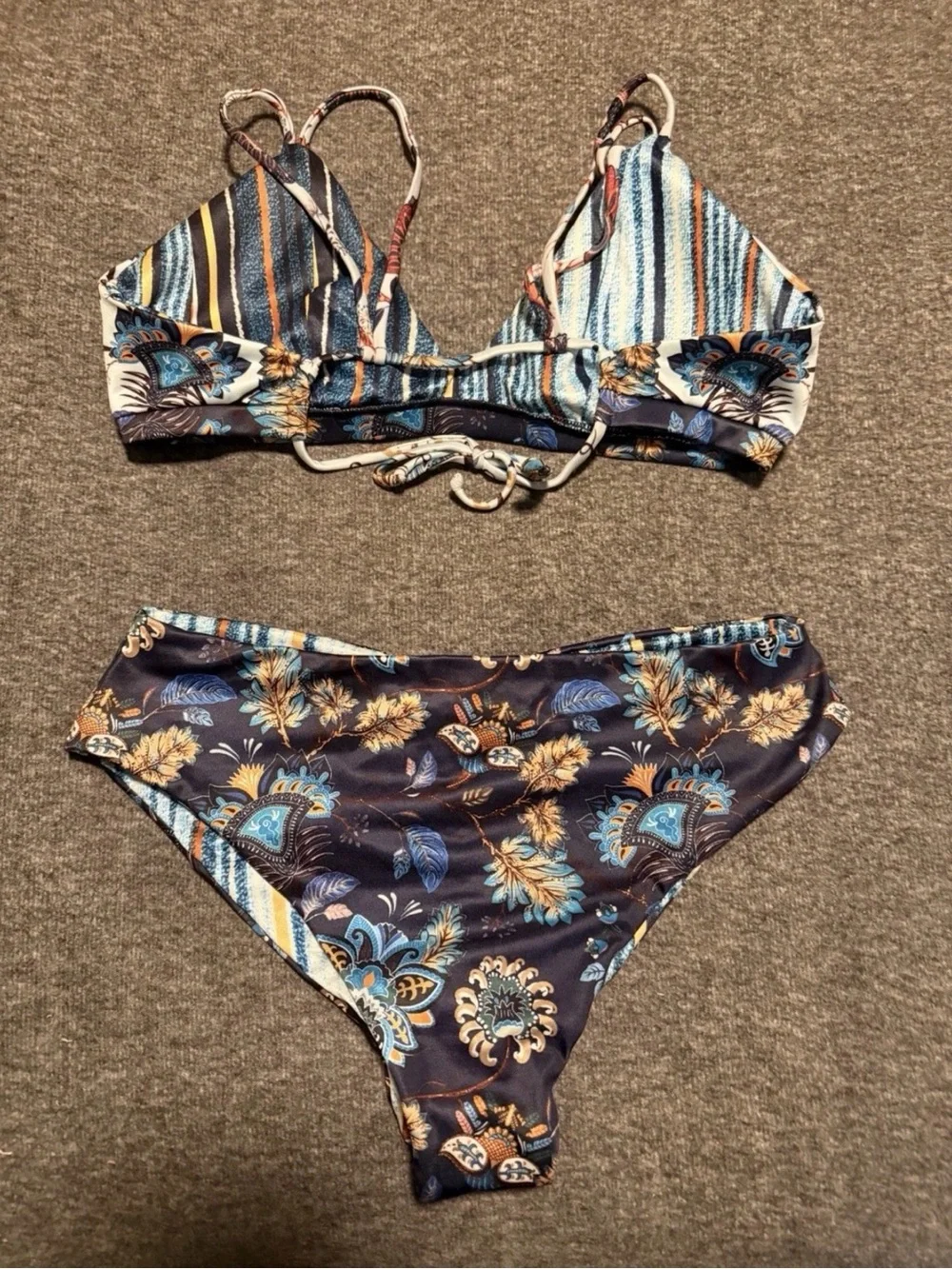 Floral Paisley Two-Piece Bikini Set in Navy and Cream